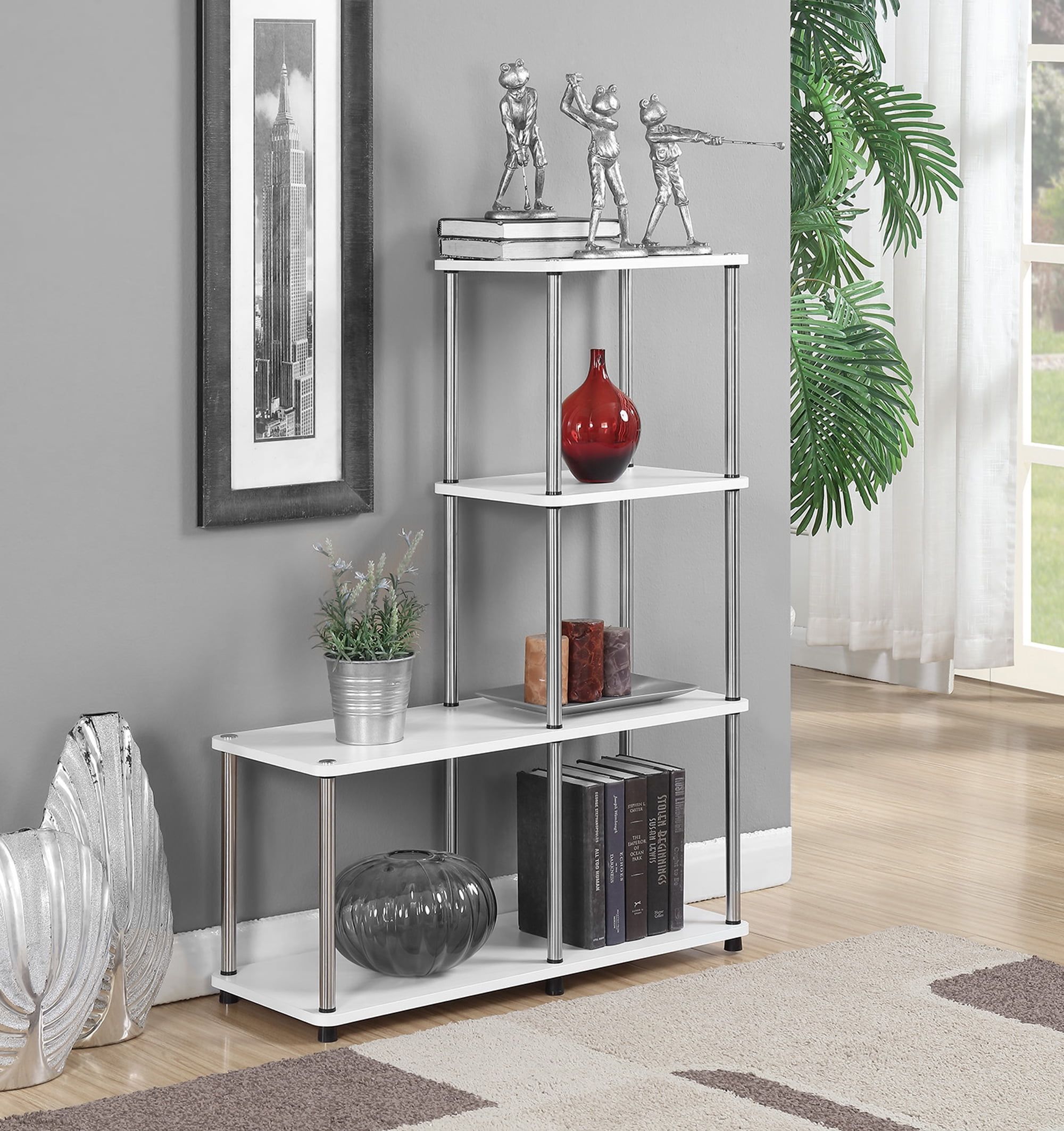 Convenience Concepts Designs2Go 4 Tier L Bookshelf, White - Walmart.com intended for Maximizing counter space with two-tier shelving units