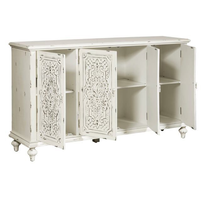 Delacora D212-104 Elegant Farmhouse 60&amp;quot; Wide | Build.com | White ... regarding 58&amp;quot; Distressed Off White Farmhouse Boho Mandala Lace Carved Tv Stand