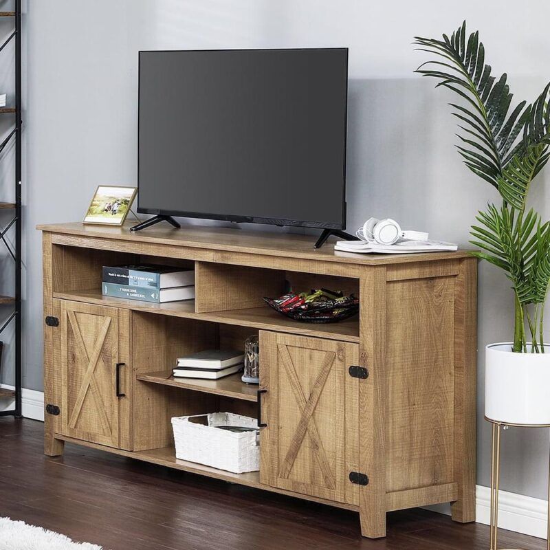 Dextrus Farmhouse Tv Stand For 65 Inch Tv, Barn Door Entertainment ... within Rustic Barn Style 68" Wide Entertainment Console , Antique Black, Plank Top: Da