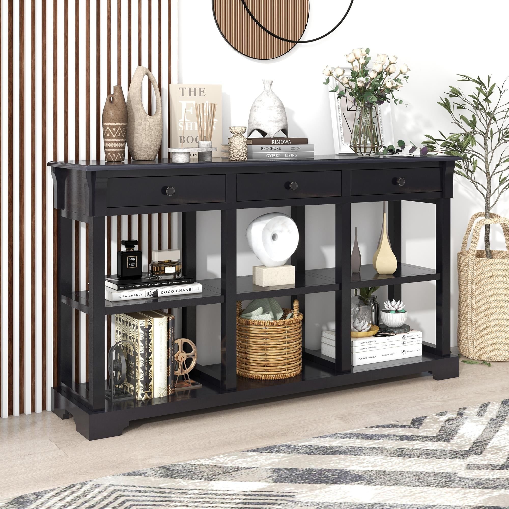 Dining Room Console Tables with regard to Bowery Hill 6-Shelf Wood Entertainment Console Table In Caramel Froth