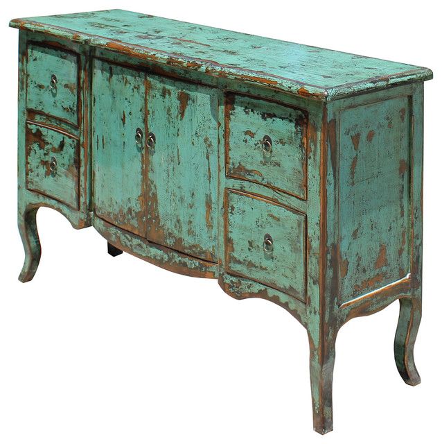 Distressed Aqua Green Blue Credenza Console Side Table Cabinet ... intended for How to Choose the Perfect Distressed Blue 2 Doors Credenza for Your Space