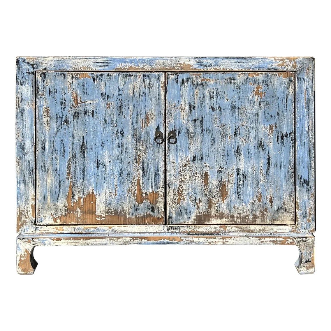 Distressed Blue 2 Doors Credenza Sideboard Console Table Cabinet | Chairish regarding How to Choose the Perfect Distressed Blue 2 Doors Credenza for Your Space