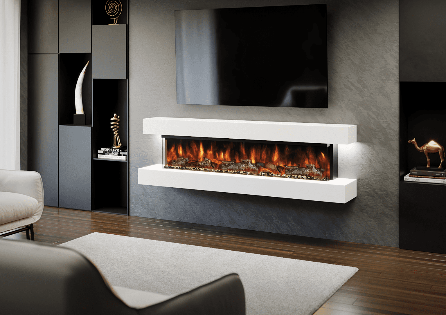 Evolution Fires Studio 6 – 72 Inch Wall Mounted Electric Fireplace ... pertaining to 72" High Gloss Floating Fireplace Tv Stand, Modern Wall-Mounted Design, White