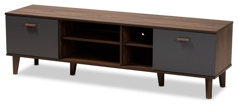 Farrelly Mid-Century Modern Two-Tone Walnut Brown And Gray Wood Tv ... pertaining to Farrelly Mid-Century Modern Two-Tone Walnut Brown And Gray Wood Tv Stand