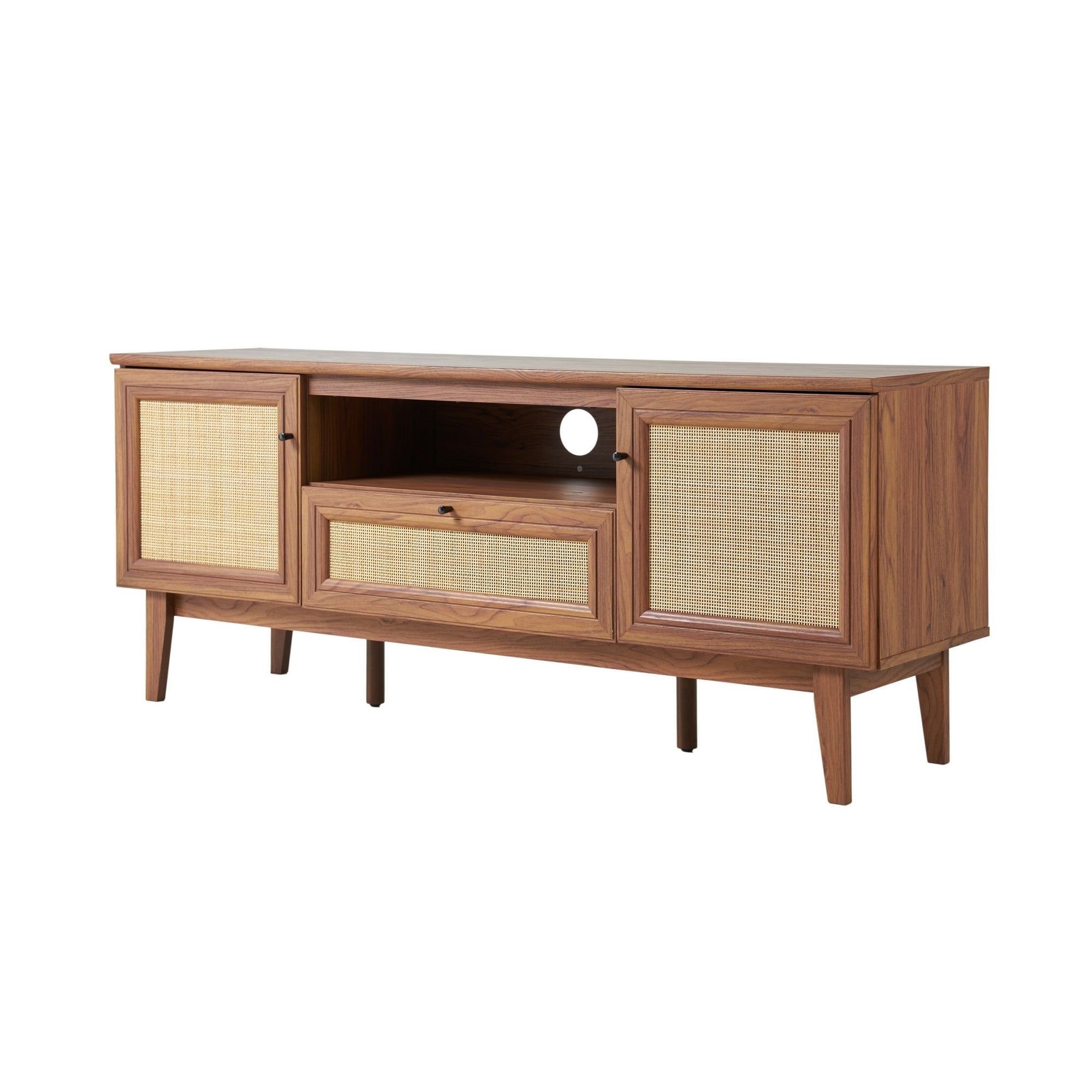 Finley 59 In. Farmhouse Caned Tv Stand With Drawer And Storage Doors ... in Smart cable management for clean home setups