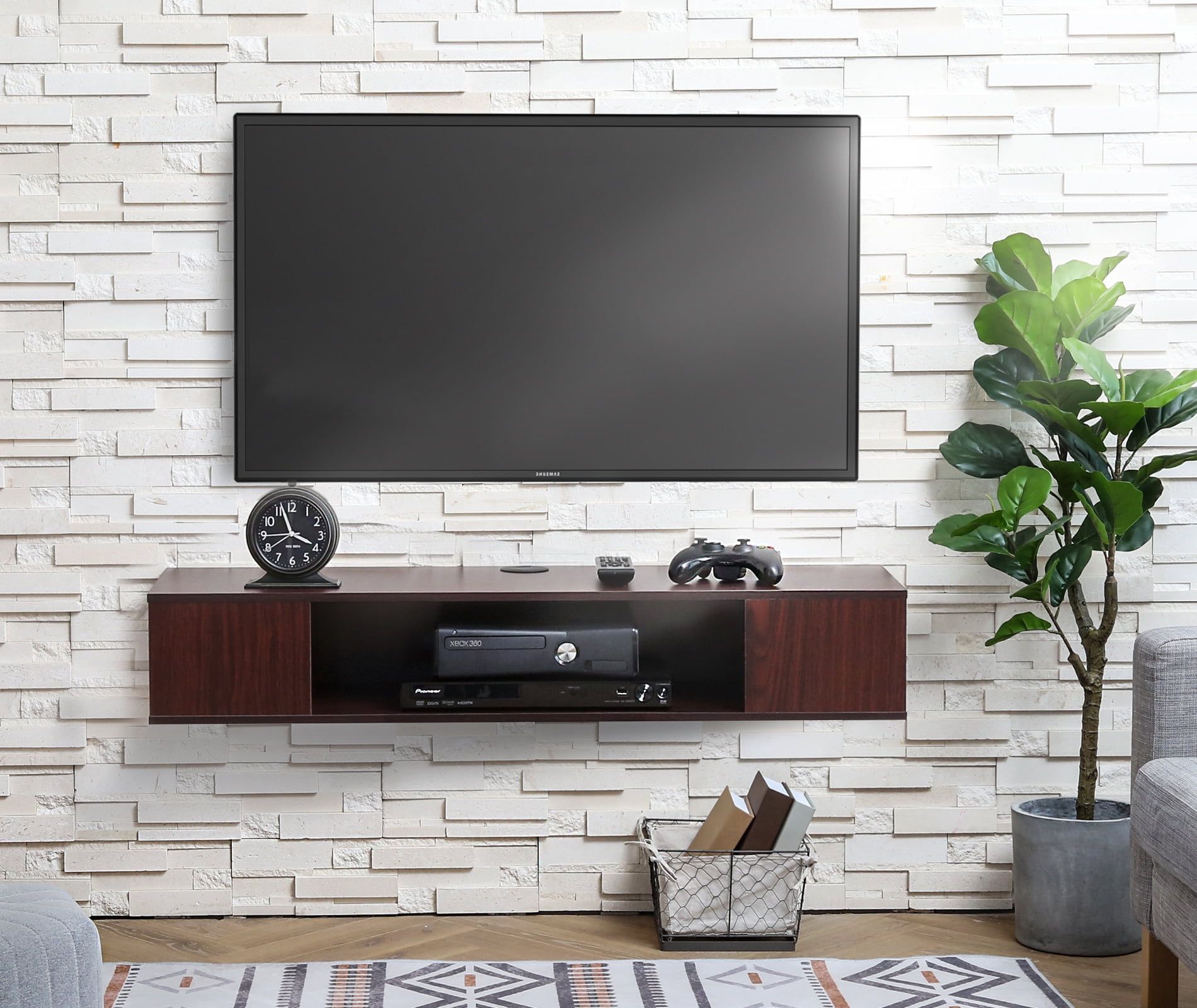 Fitueyes Wall Mounted Media Console,Floating Tv Stand Component Shelf ... throughout Wall Mounted Tv Console Entertainment Center Wall Decor Shelve Storage 48-Inch