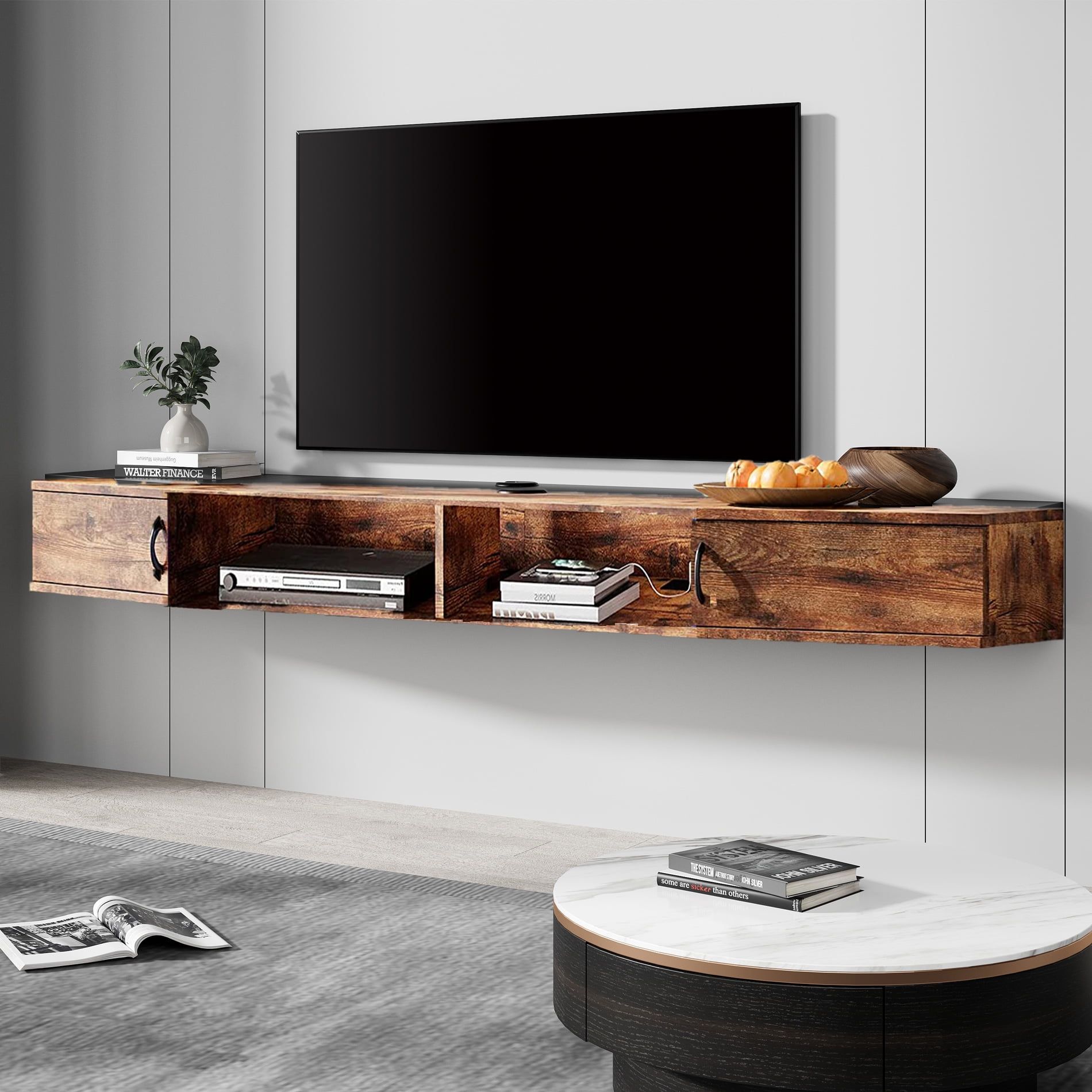 Floating Tv Stand Wall Mounted Shelf,Wood Media Console Entertainment ... with Floating Tv Stand Wall Mounte For Up To 80 Inch Tv And Under Tv Cabinet