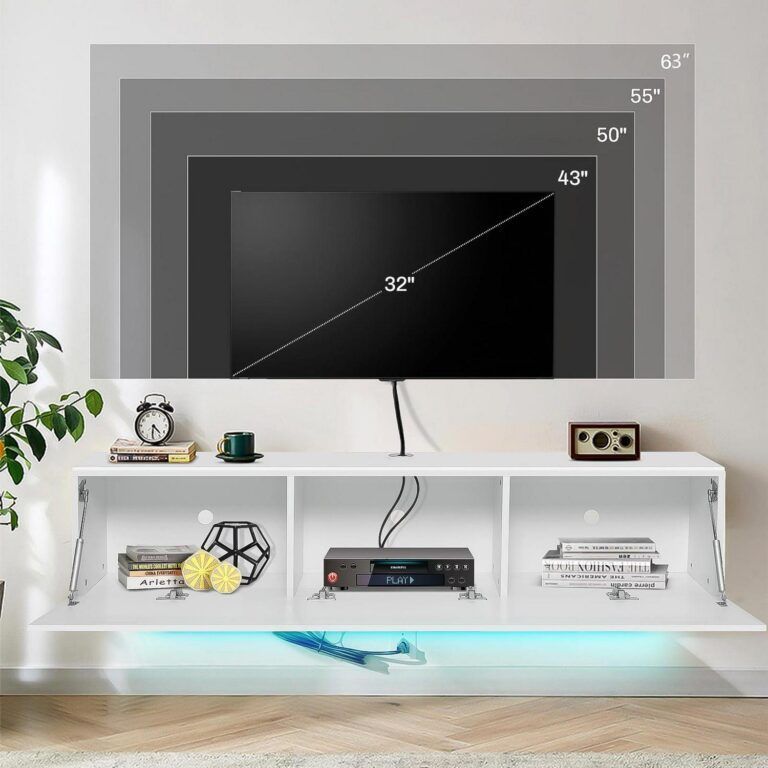 Floating Tv Stand With Led Lights 55 Wall Mounted Modern White ... with Minimalist Marvels: White Gloss Finishes for Contemporary Living Room Solutions