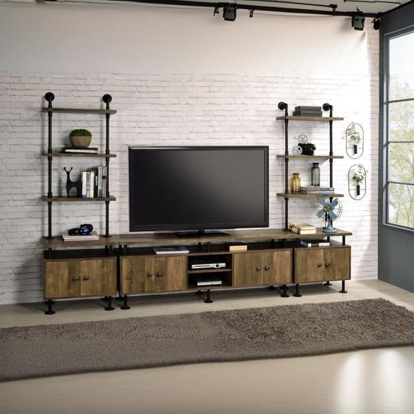 Free Shipping: Acme Furniture Ensata Ii Tv Stand Side Pier - Rustic Oak ... inside Acme Furniture Acme Ensata Ii Side Pier, Cabinet, Rustic Oak And Black Finish