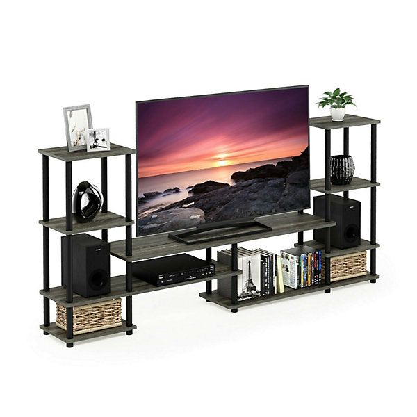 Furinno Turn-N-Tube Grand Entertainment Center, French Oak Grey/Black inside Turn-N-Tube Grand Entertainment Center, French Oak Gray/Black, 14146Gyw/Bk