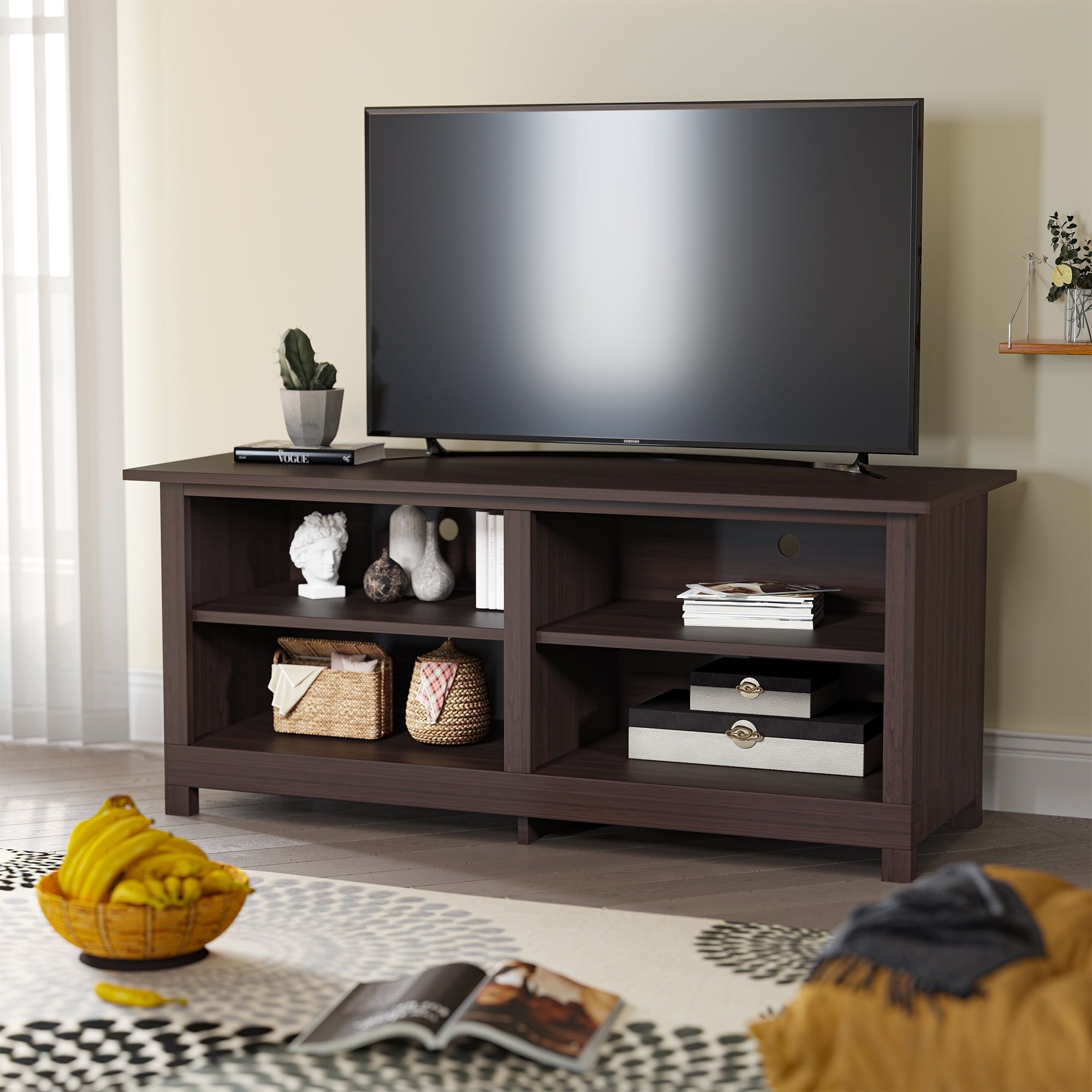 Furmax Classic 4 Cubby Tv Stand For Tvs Up To 65", Espresso - Walmart.com intended for Maximizing Space with a 65 Inch Compatible TV Stand Design