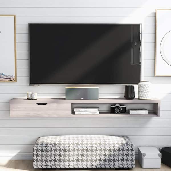 Furniture Of America Eponine 60 In. White Oak Wood Floating Tv Stand ... pertaining to Pemberly Row Floating Wood Shelf Tv Stand For Tvs Up To 43" Coastal Oak / White