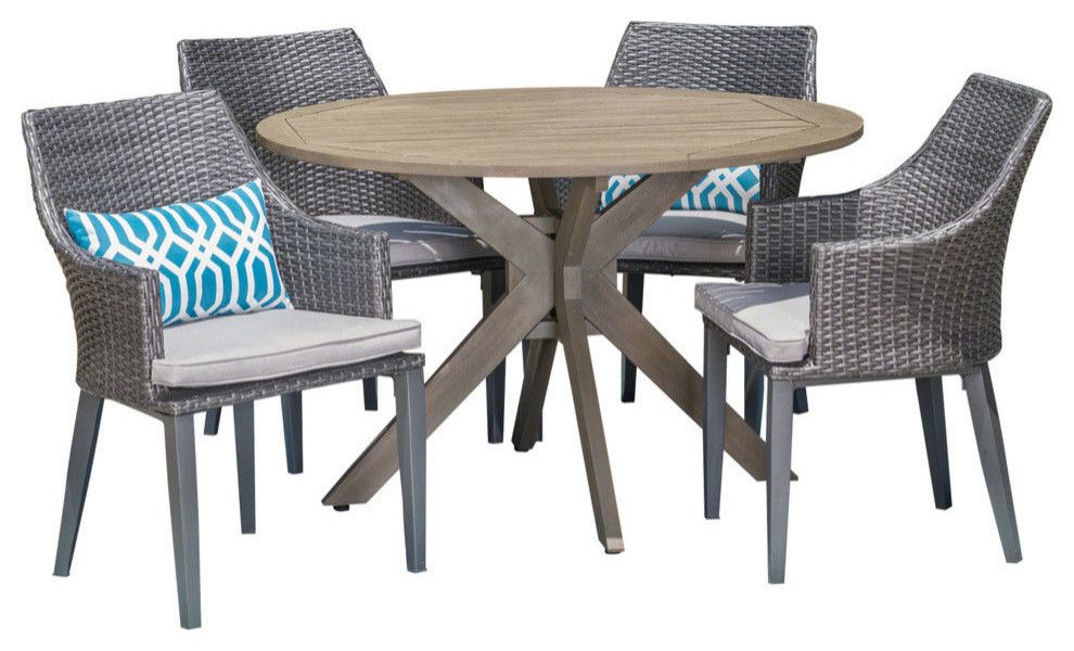 Gdf Studio 5-Piece Linsey Outdoor Wood And Wicker Dining Set, Gray ... inside Maximizing small spaces with efficient outdoor dining set configurations