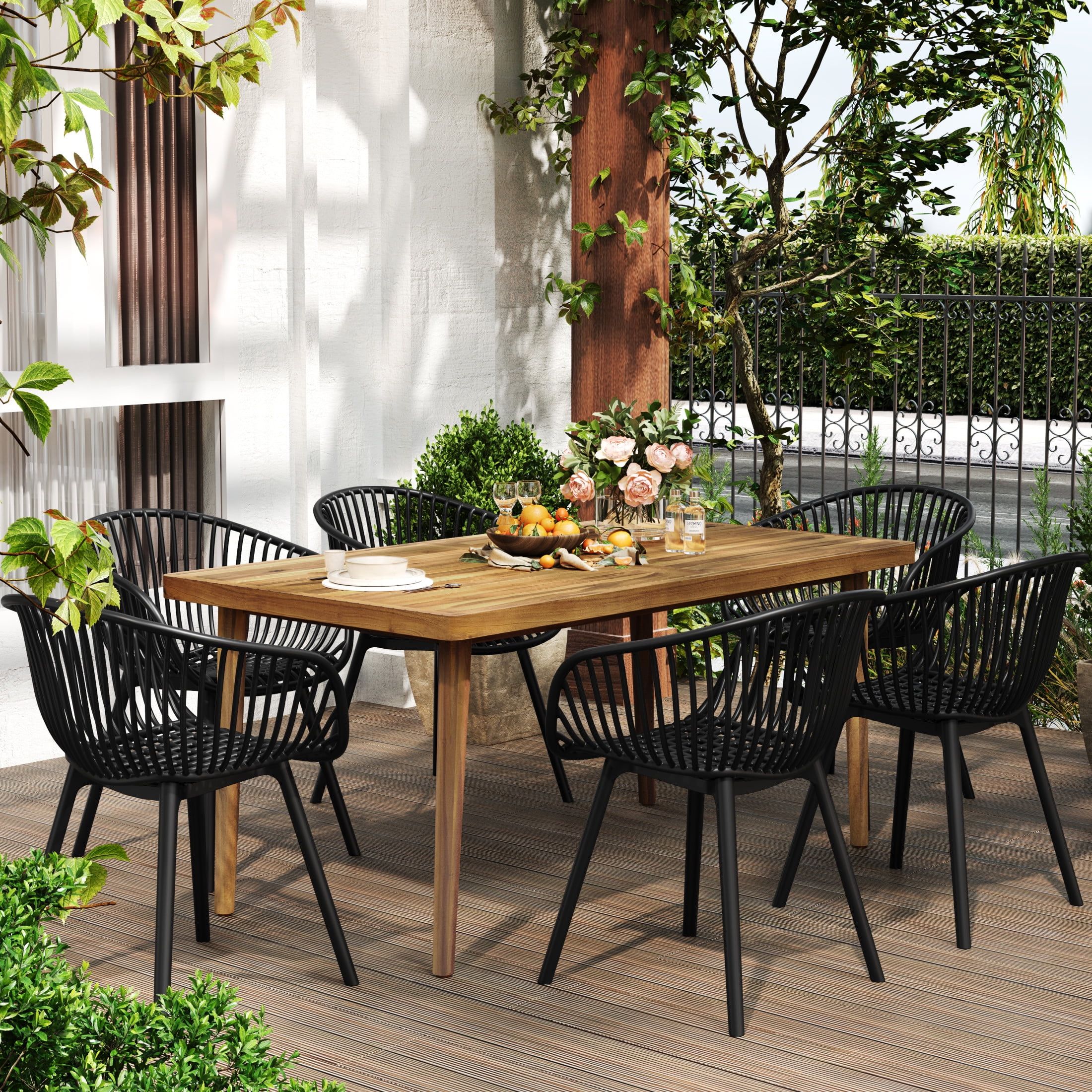 Gdf Studio 7-Piece Outdoor Patio Dining Set, 63" Rectangle Wood Table ... with Exploring the Durability and Design of Outdoor Aluminum Dining Sets