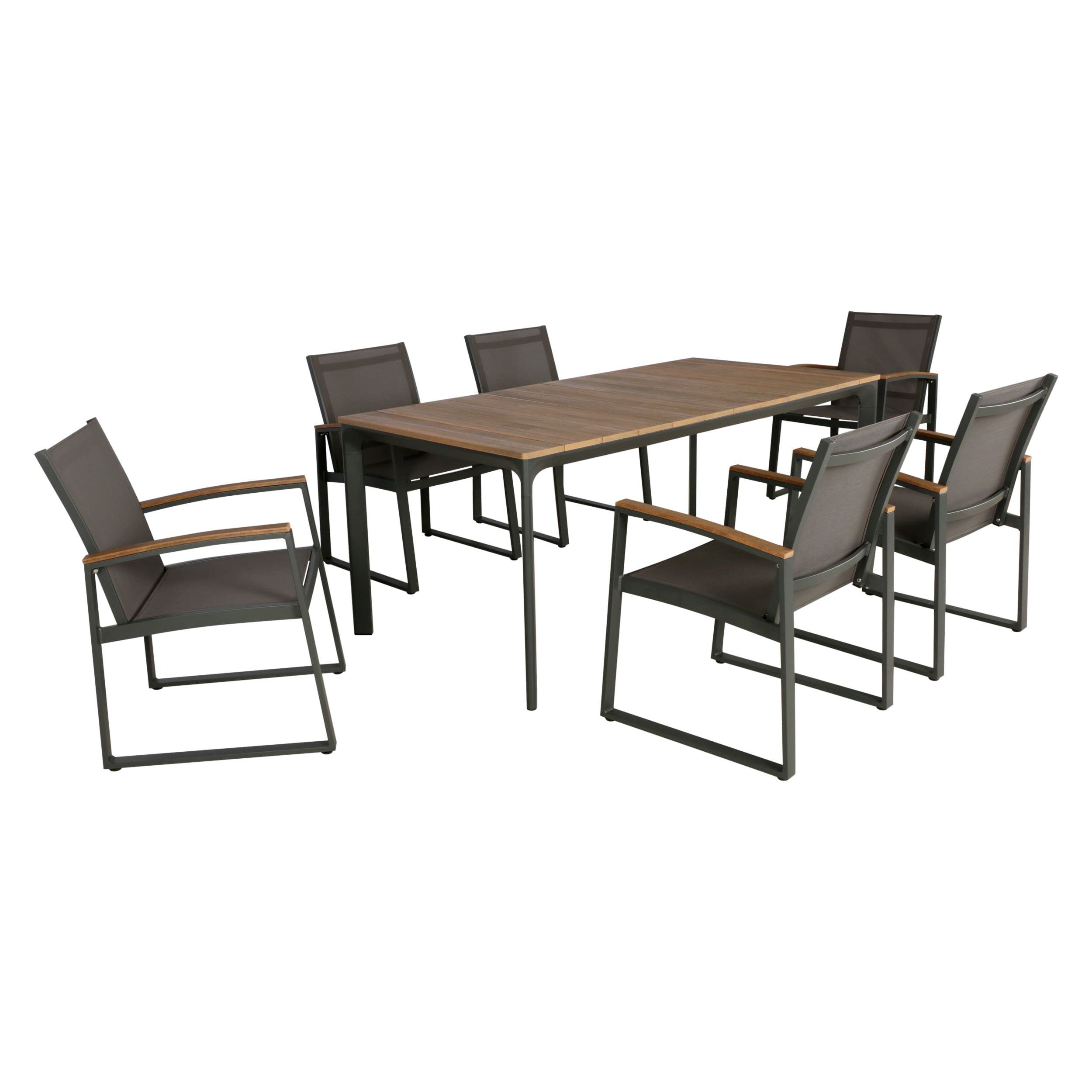 Gdf Studio Becker Outdoor Aluminum 7 Piece Dining Set With Wood ... regarding Exploring the Durability and Design of Outdoor Aluminum Dining Sets