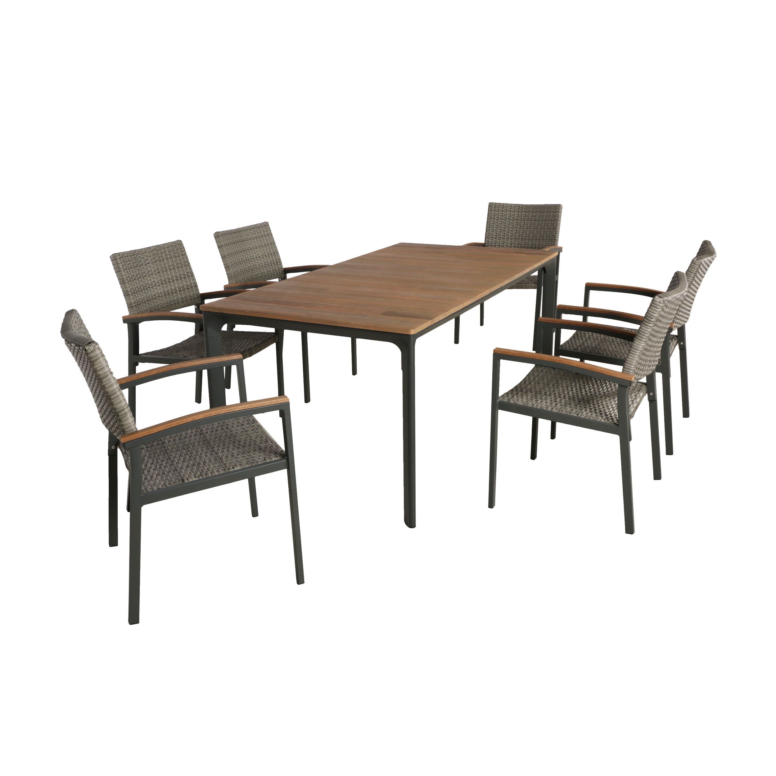 Gdf Studio Huxley Outdoor Aluminum 7 Piece Dining Set With Wood ... within Gdf Studio 7-Piece Clarisse Outdoor Finished Aluminum Dining Set, Black Sand