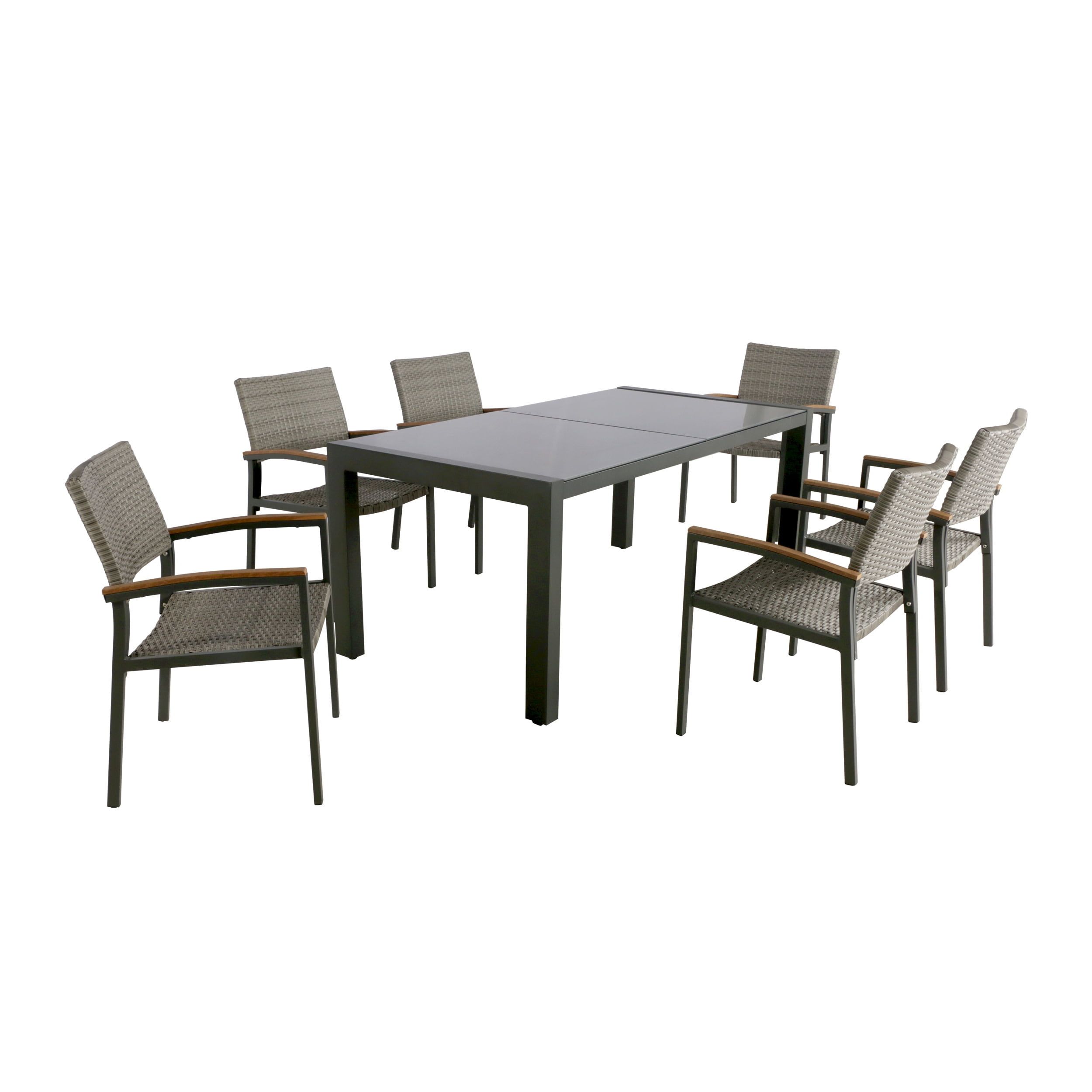 Gdf Studio Swarthmore Outdoor Aluminum 7 Piece Dining Set With Glass ... within Gdf Studio 7-Piece Clarisse Outdoor Finished Aluminum Dining Set, Black Sand