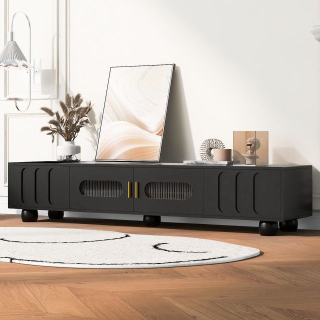 Gewnee Modern Tv Stand For Tvs Up To 80 Inches - Transitional ... regarding Gewnee Contemporary Tv Media Stand Modern Entertainment Console, Black