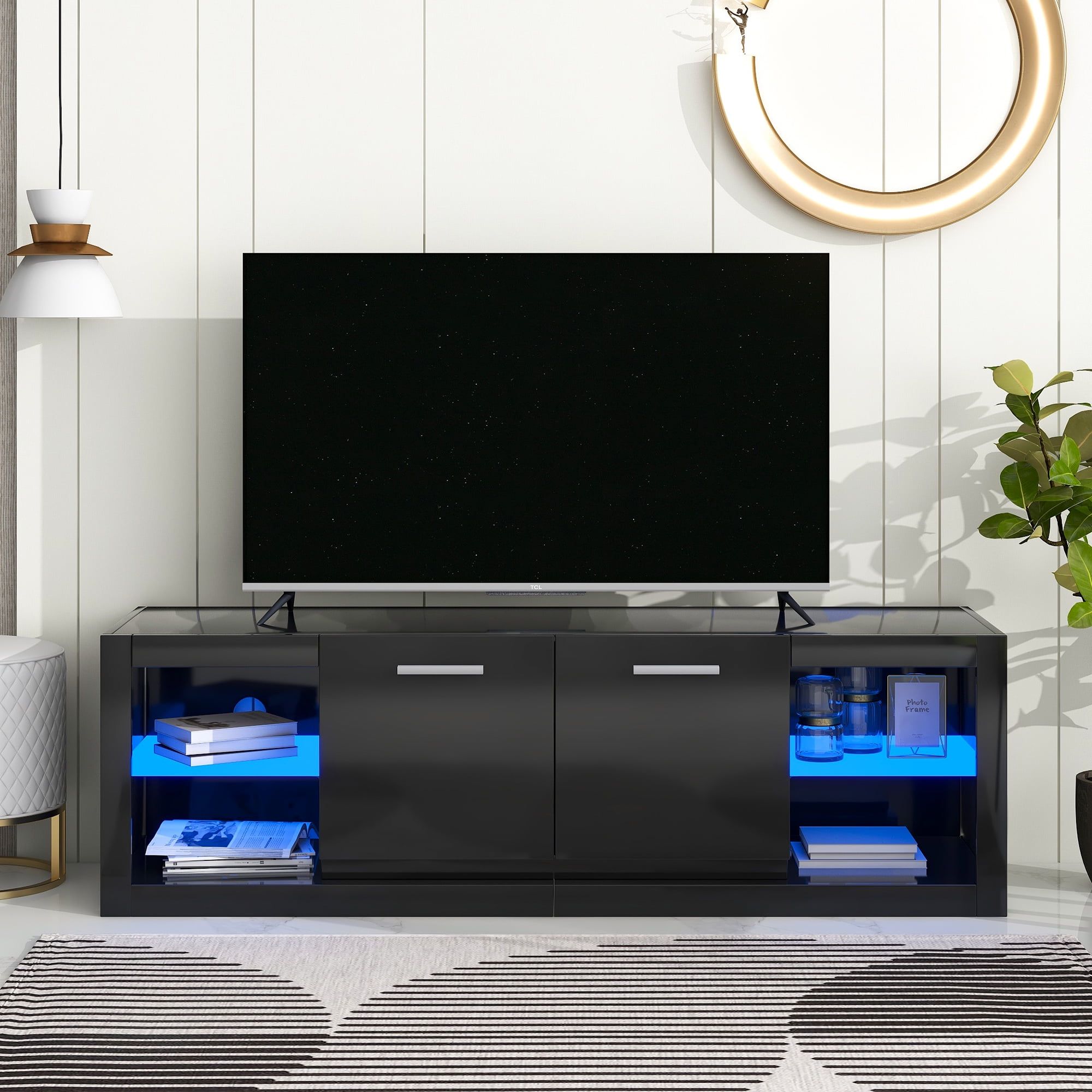 Gewnee Tv Stand For Tvs Up To 70Inch,Entertainment Center Tv Console ... inside Gewnee Tv Stand Storage Media Console Entertainment Center, Black