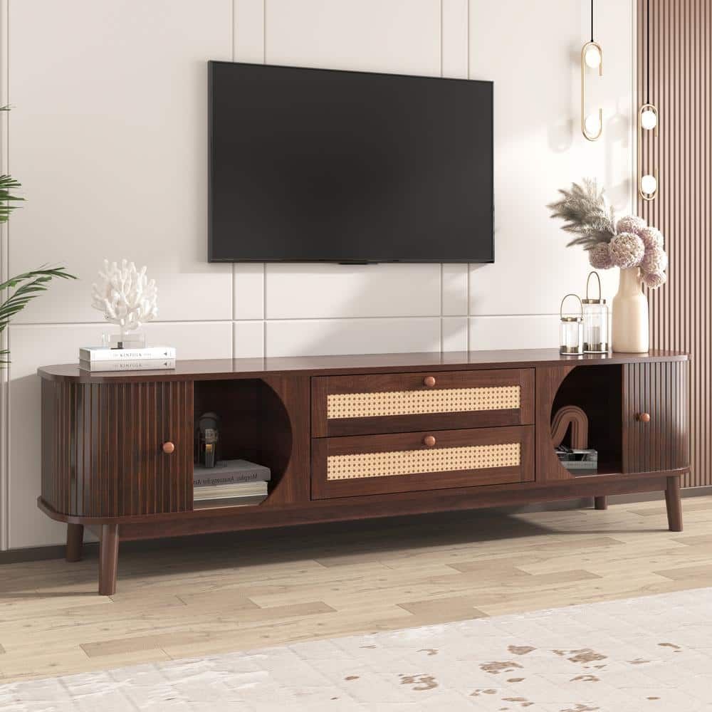 Harper & Bright Designs Elegant Brown Tv Stand Fits Tvs Up To 75 In ... intended for Harper Solid Hardwood Tv Media Stand, White For Tvs Up To 65 Inches