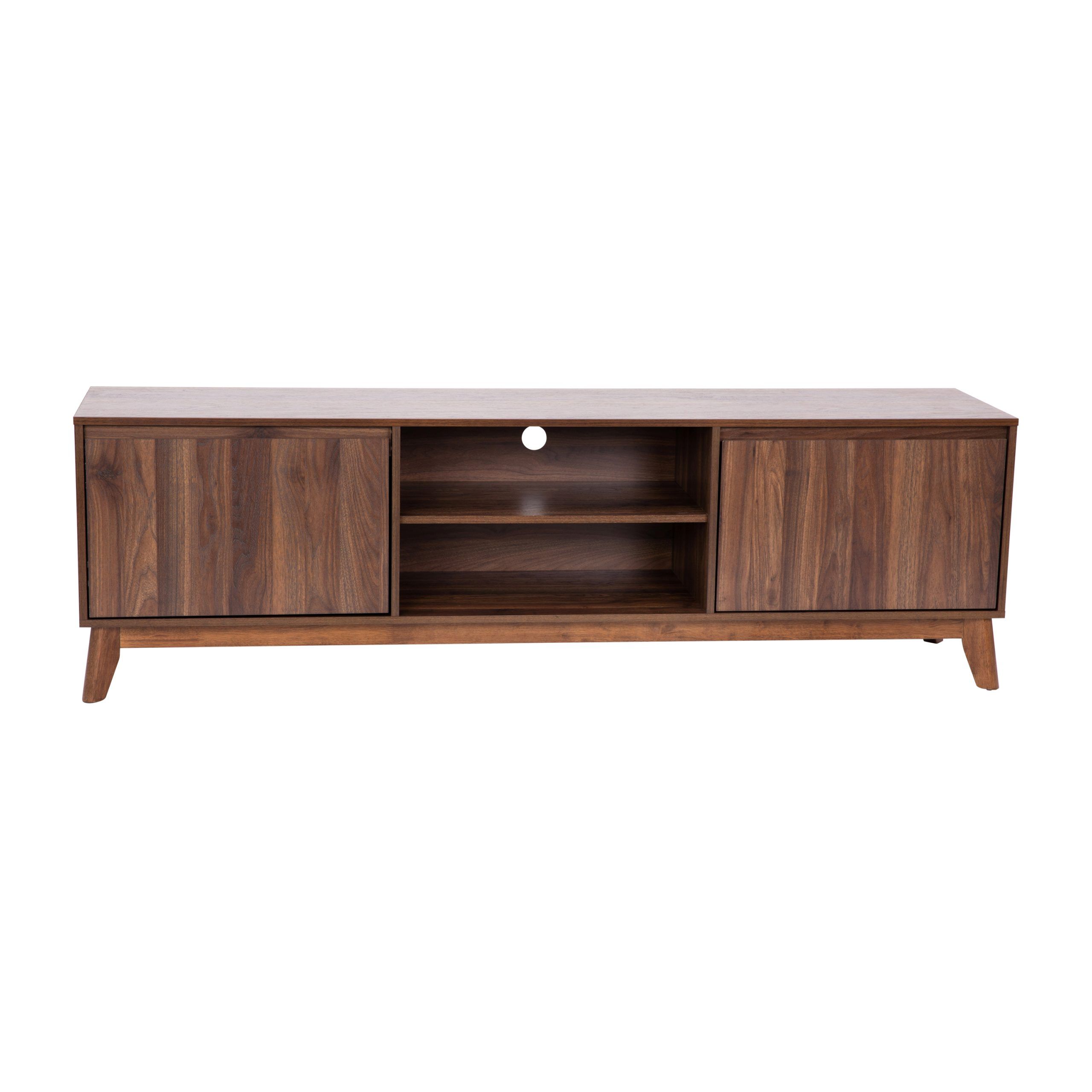Hatfield Mid-Century Modern Tv Stand In Walnut For 65+ Inch Tv's - 70 ... throughout Maximizing Your Entertainment Setup with Adjustable Center Shelves