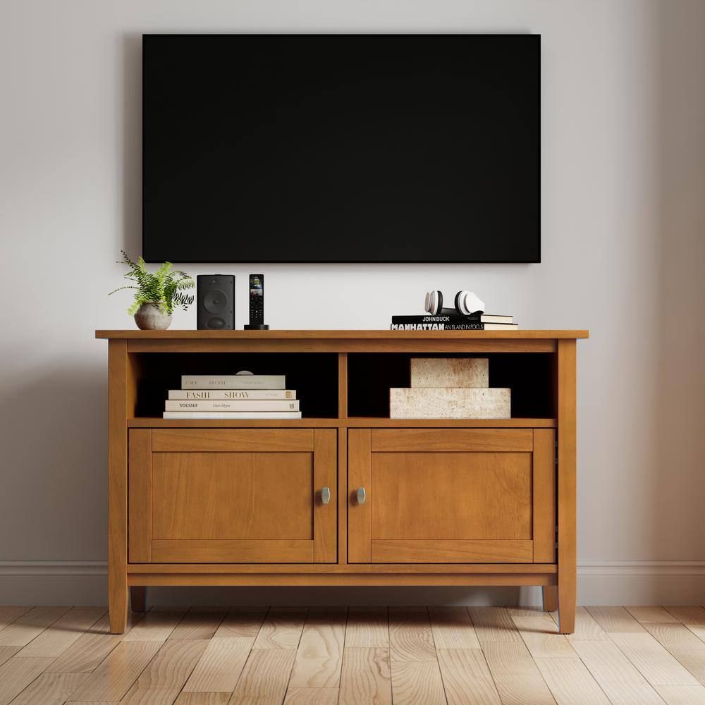 Have A Question About Simpli Home Warm Shaker Solid Wood 42 In. Wide ... regarding Warm Shaker Solid Wood 60&amp;quot; Tv Media Stand, Light Golden Brown For Tvs Up To65&amp;quot;