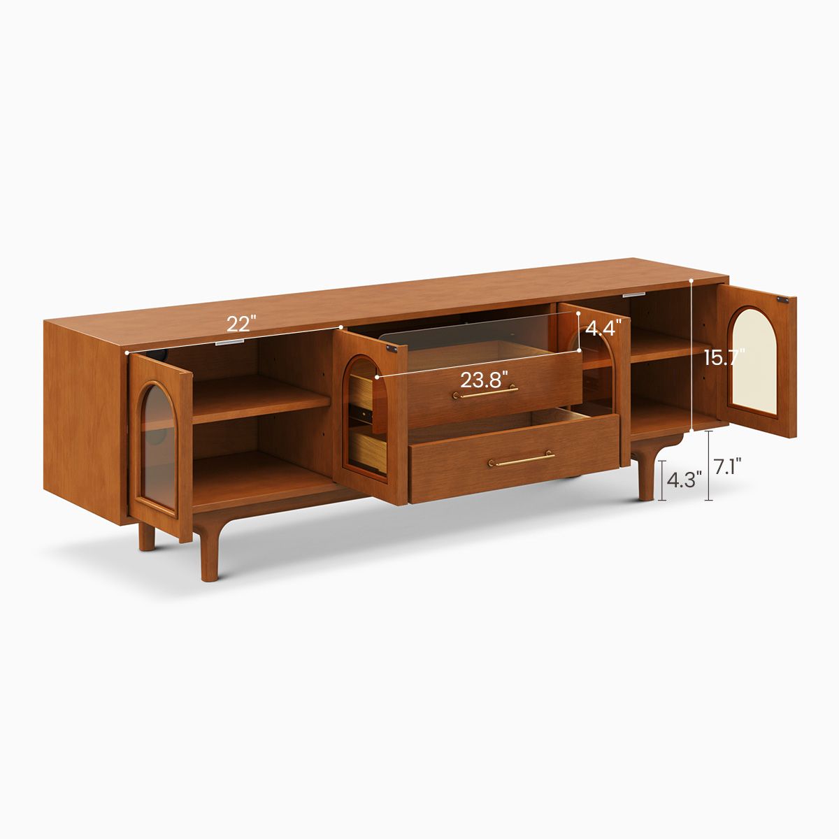 Hernest | 70" Mid Century Modern Walnut Tv Stand With 2 Arched Glass ... for Understanding the Key Elements of Mid Century Modern Entertainment Centers