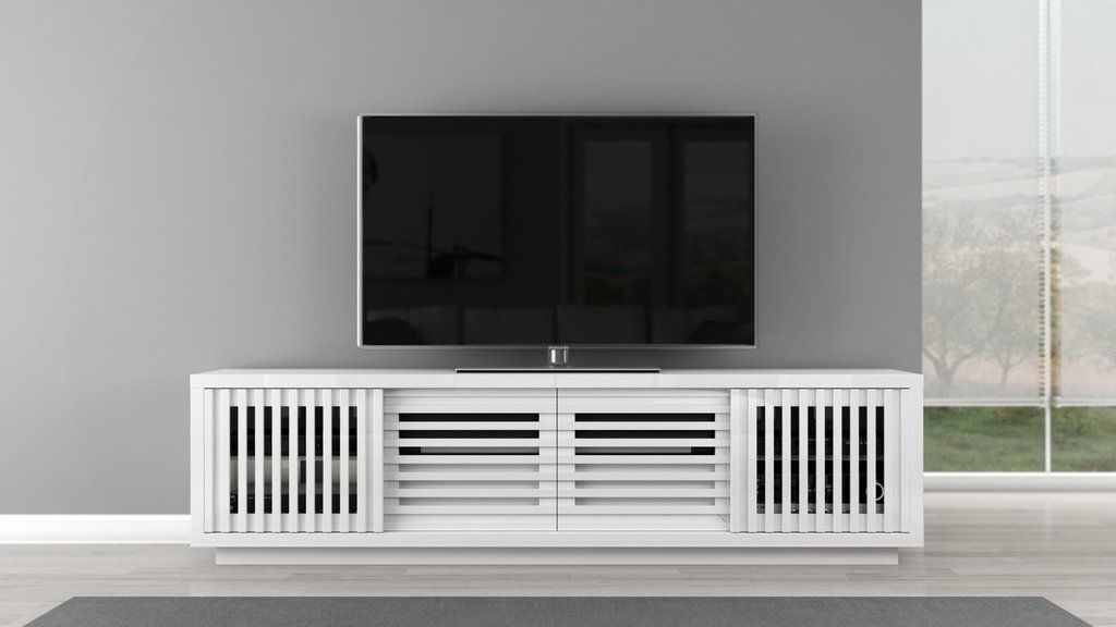 High Gloss White Lacquer Tv Stand | Furnitech intended for Beyond Aesthetics The Functional Benefits of Contemporary Media Furniture
