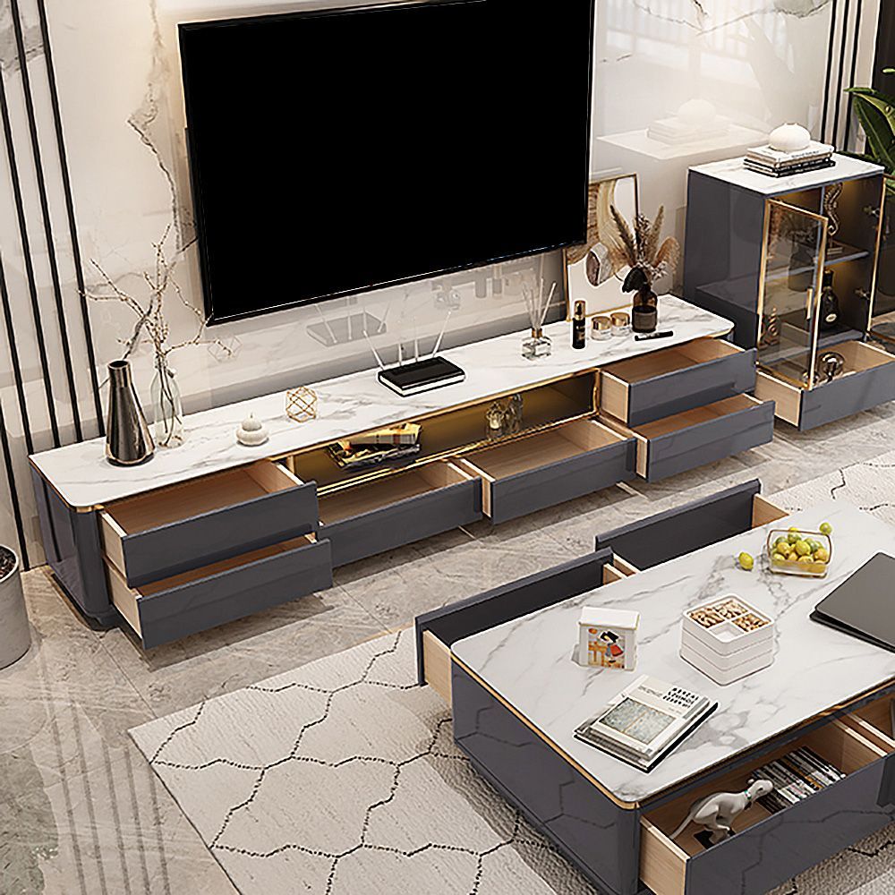 Italian White Tv Stand Faux Marble Top 6-Drawer Media Console For Tv Up ... intended for Empire Tv Stand, White Marble Media Cabinet, 95" Rosegold Black Tv Storage