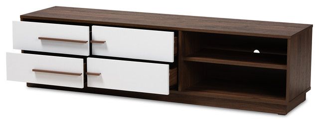 Kaila Mid-Century Modern Two-Tone White And Walnut 4-Drawer Wood Tv ... in Kaila Mid-Century Modern Two-Tone White And Walnut 4-Drawer Wood Tv Stand
