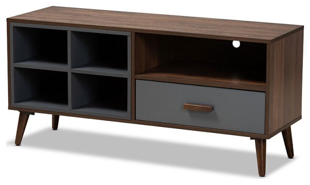 Kosen Modern Contemporary Two-Tone Gray And Walnut Brown Wood 1-Drawer ... intended for How Modern Living Spaces Benefit from Contemporary Wood Finishes