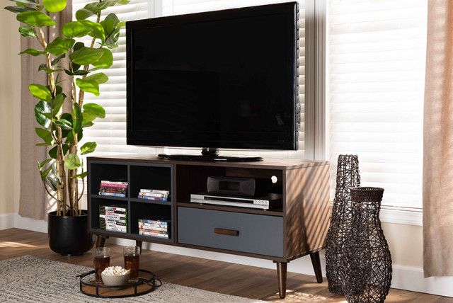 Kosen Modern Contemporary Two-Tone Gray And Walnut Brown Wood 1-Drawer ... regarding Kosen Modern Contemporary Two-Tone Gray And Walnut Brown Wood 1-Drawer Tv Stand