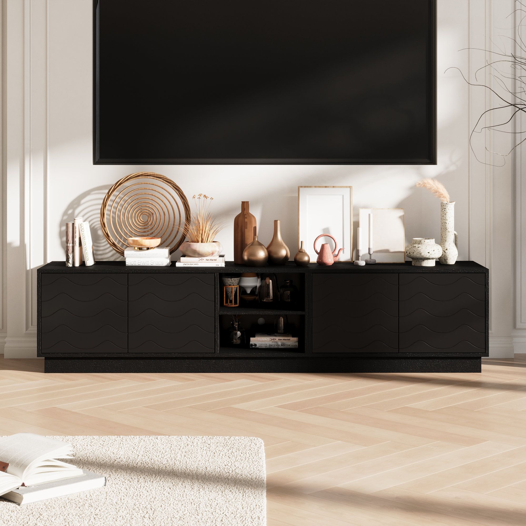 Latitude Run® 78.7'' W Tv Stand Media Center With Adjustable Shelves ... in Maximizing Your Entertainment Setup with Adjustable Center Shelves