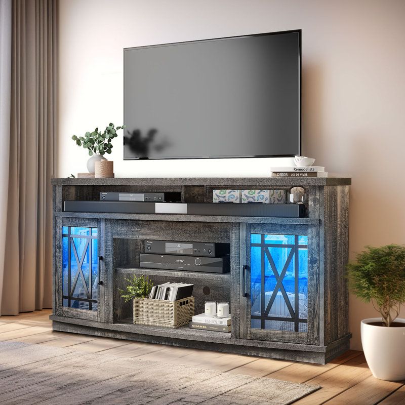 Laurel Foundry Modern Farmhouse® Led Farm House Tv Stand With Tempered ... throughout Transforming your entertainment area with farmhouse aesthetics