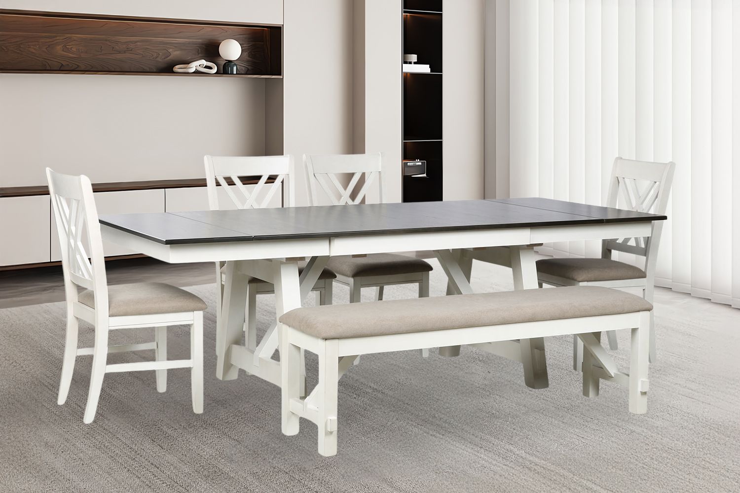 Lindos 6Pc Extendable Table Dining Set (White) intended for Air Xl 5-Piece Extension Dining Set, White