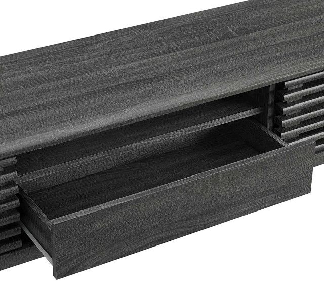 Mid Century Modern Tv Stand, Sliding Slatted Doors & Center Drawer ... with regard to Mid Century Modern Tv Stand, Sliding Slatted Doors & Center Drawer, Charcoal