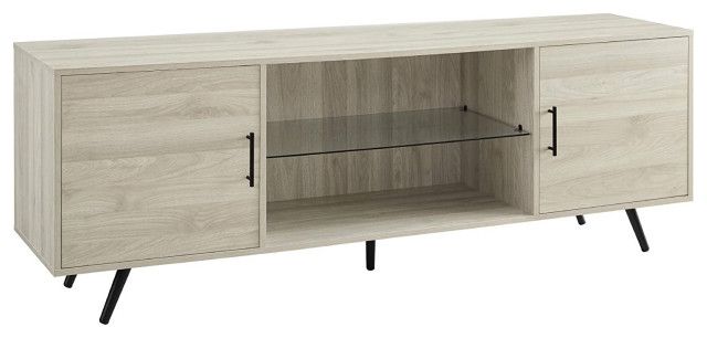 Mid Century Tv Stand, 2 Storage Cabinets & Center Open Glass Shelf ... with regard to Mid Century Tv Stand, 2 Storage Cabinets & Center Open Glass Shelf