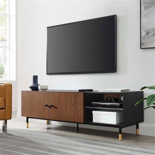 Modway Nexus Metal & Wood Tv Stand For Tvs Up To 65" In Black And ... inside Transforming Your Viewing Experience Through Strategic Furniture Selection
