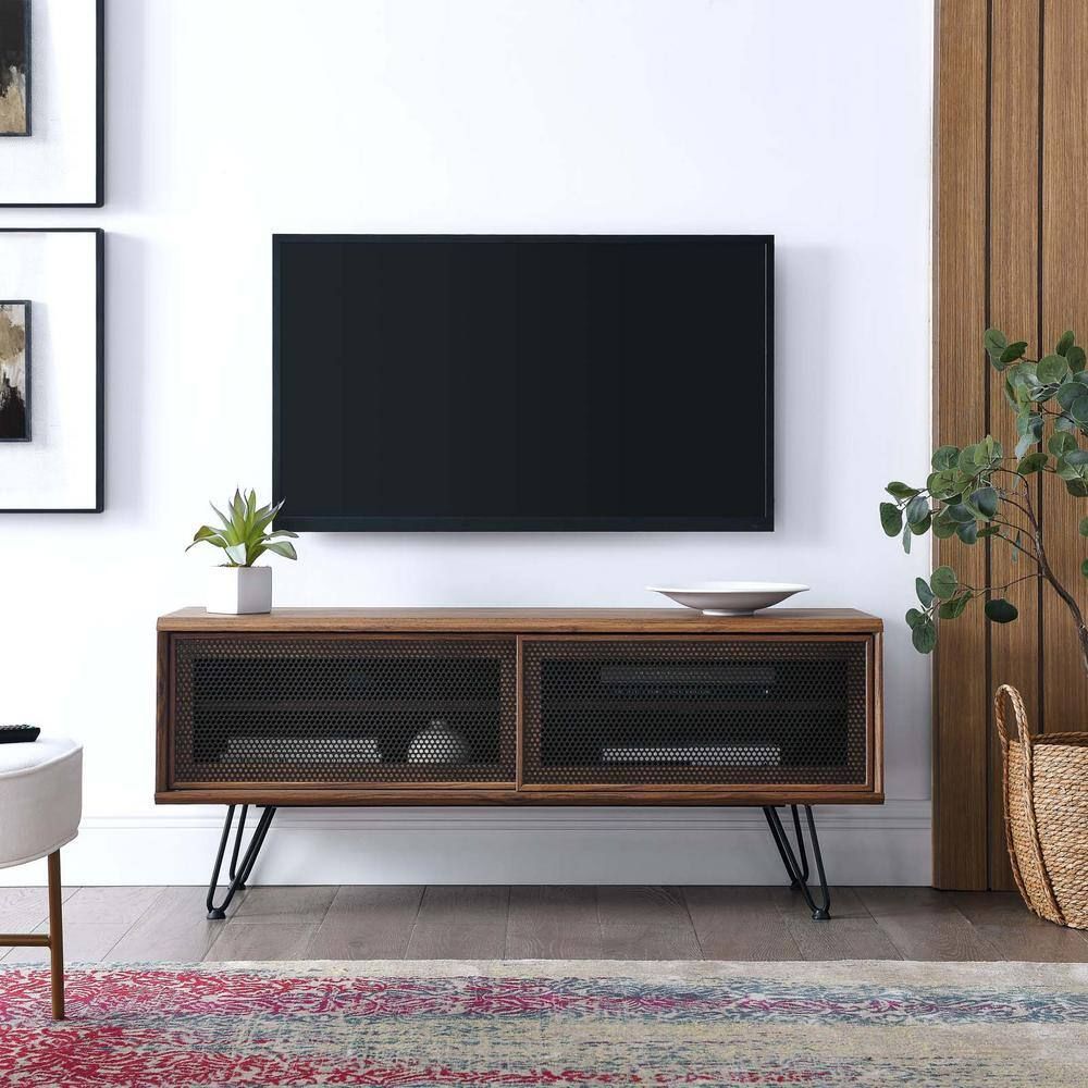 Modway Nomad 47 In. Tv Stand In Walnut Eei-6202-Wal - The Home Depot inside Modway Nomad Modern Wood Grain Laminate Tv Stand For Tvs Up To 52" In Walnut