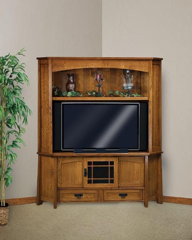 Oak Mission Corner Entertainment Center From Dutchcrafters Amish in Eagle Furniture 40&amp;quot; Mission Corner Entertainment Console, Dark Oak