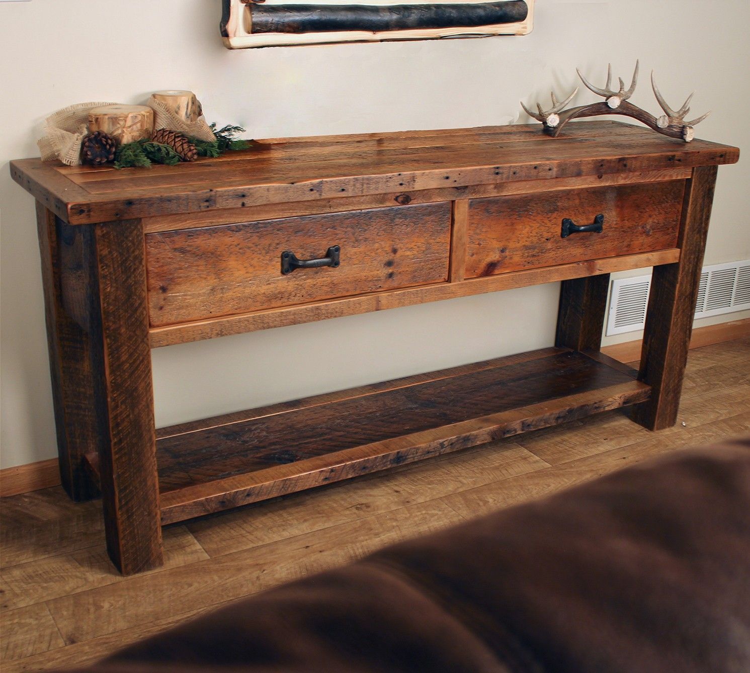 Old Sawmill Timber Frame Sofa Table | Rustic Sofa Tables, Rustic ... with regard to Madison County Rustic Reclaimed Solid Wood Farmhouse Sofa 50 Sofa Table
