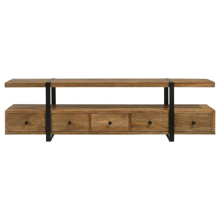 Otto - 5-Drawer Mango Wood Tv Stand Media Console - Brown Quick ... regarding The Timeless Appeal of Antique White Finish on Wooden TV Stands
