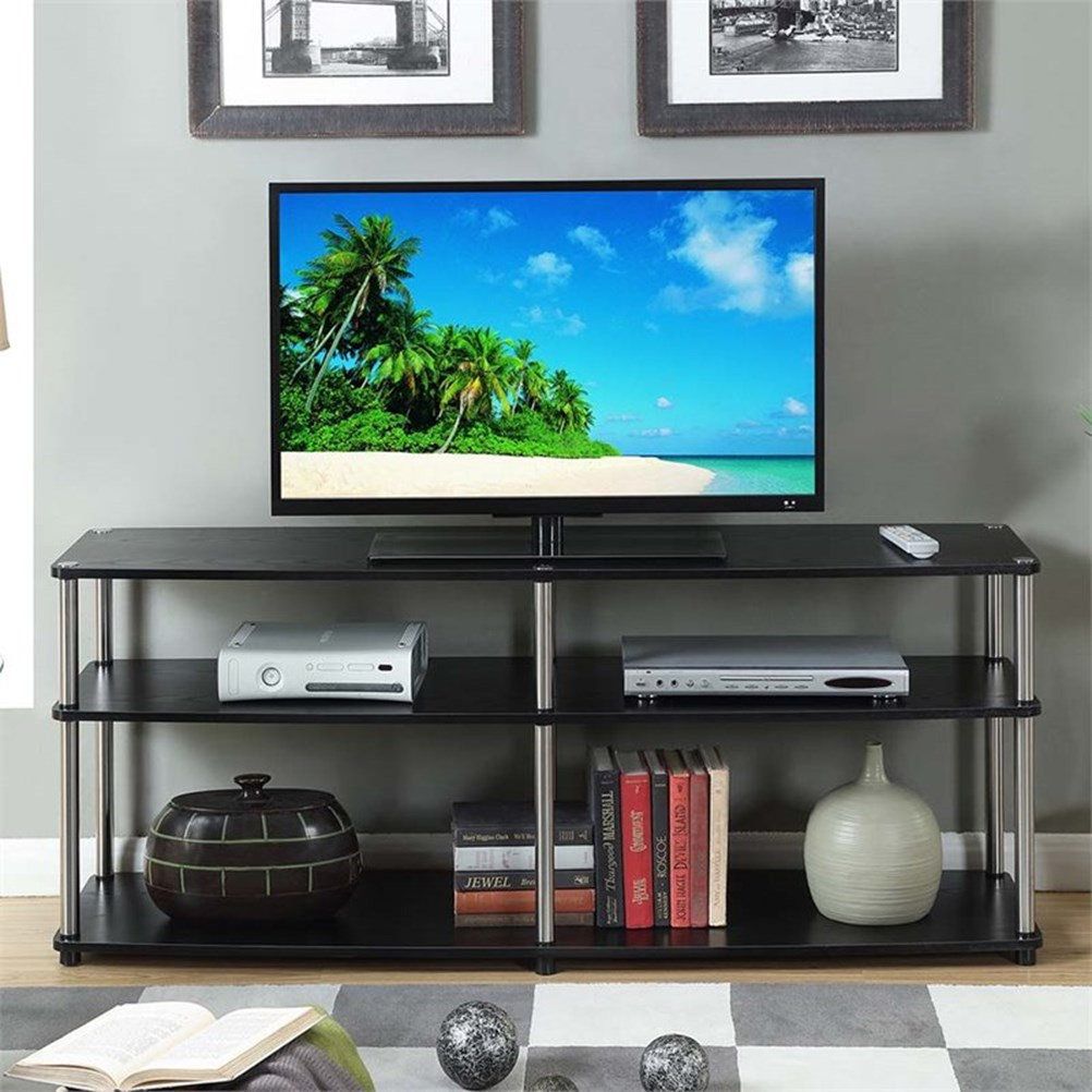 Pemberly Row Contemporary 3 Tier Wood Tv Stand For Tvs Up To 60" In ... throughout Creating Visual Balance with Glass Entertainment Centers