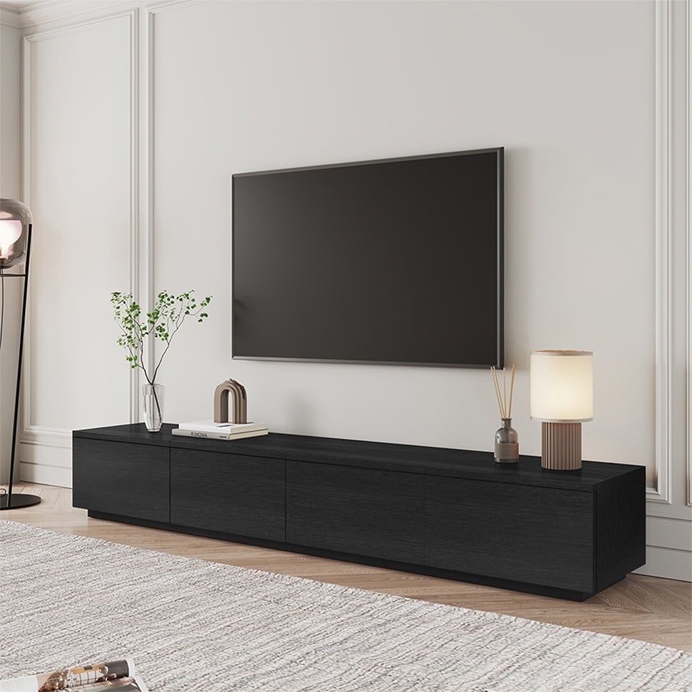 Povison Modern Black Tv Stand With Drawers, Long Media Console, Wood ... throughout Gewnee Contemporary Tv Media Stand Modern Entertainment Console, Black