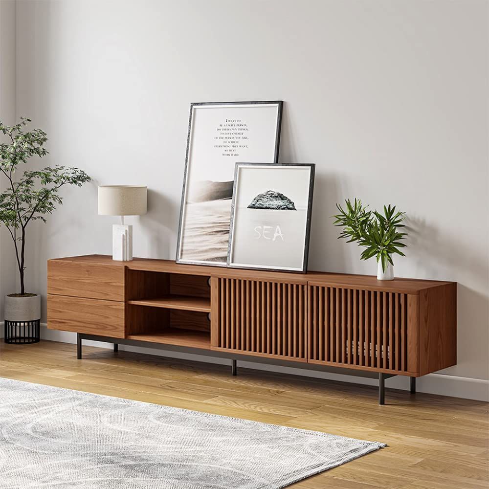 Povison Modern Media Console With Storage, 79&amp;#039;&amp;#039; Solid Wood Tv Stand For ... with Beaumont Lane Modern Wood Entertainment Console For Tvs Up To 69&amp;quot; In Brown