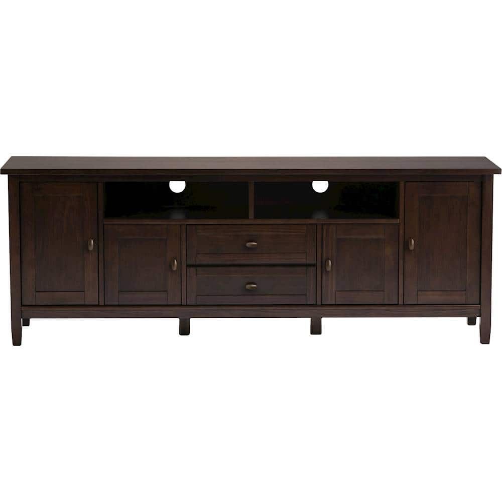 Questions And Answers: Simpli Home Warm Shaker Solid Wood 72 Inch Wide ... with regard to Warm Shaker Solid Wood 72 Inch Tv Media Stand In Black For Tvs Up To 80 Inches