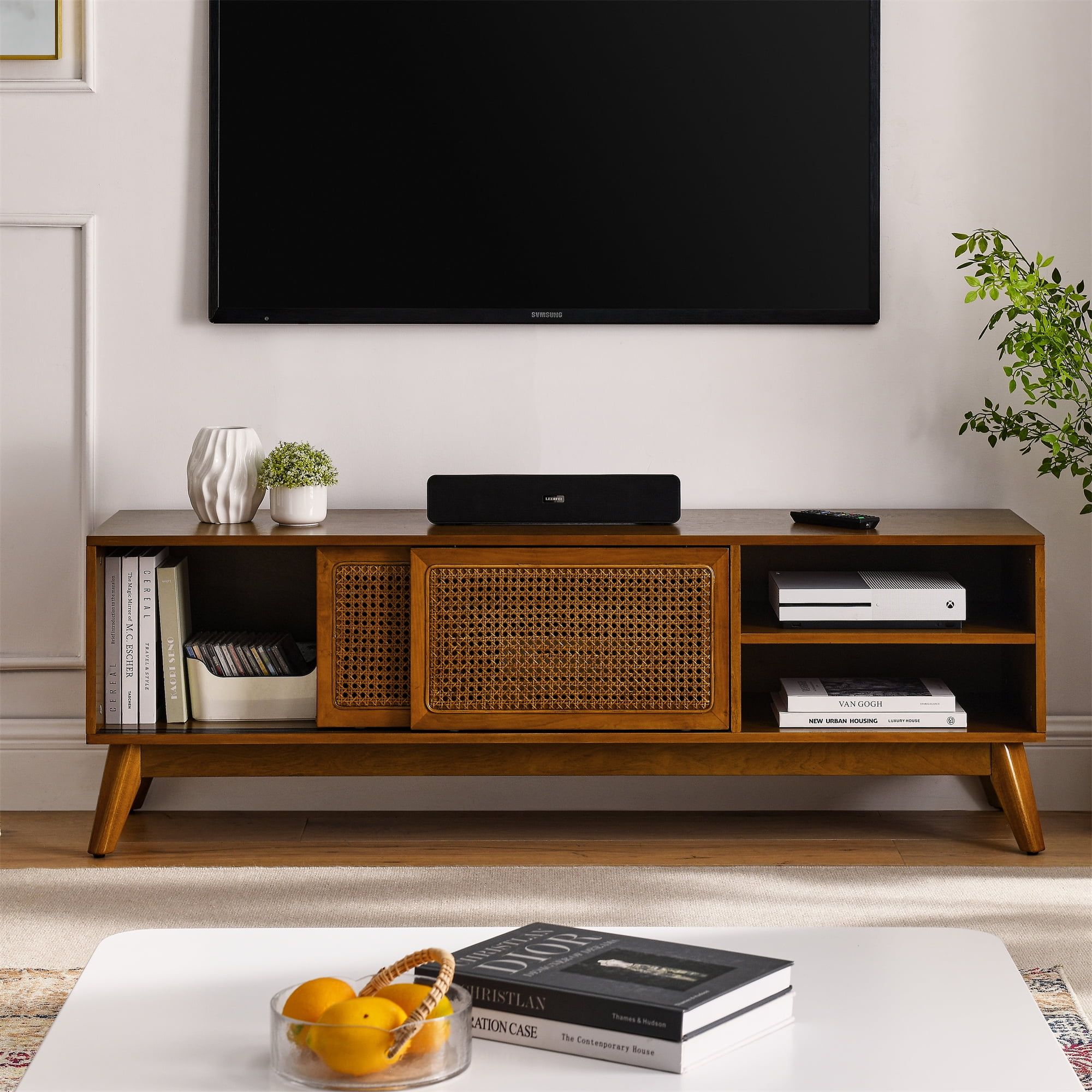 Rattan Tv Stand For Tvs Up To 65 Inches,Farmhouse Entertainment Center ... pertaining to Smart cable management for clean home setups