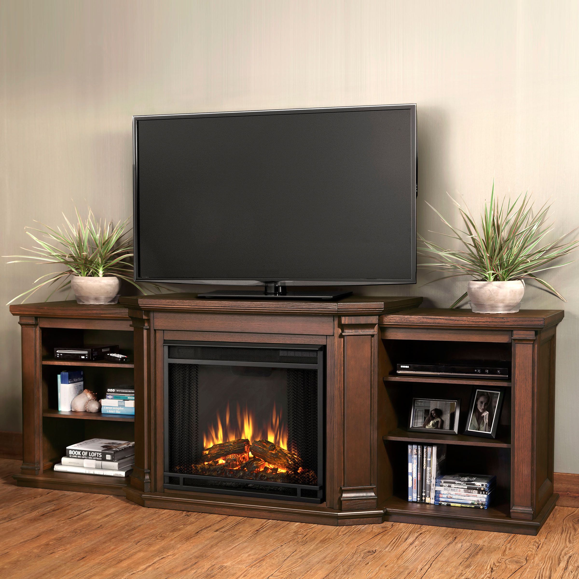 Real Flame Valmont Tv Stand With Electric Fireplace & Reviews | Wayfair with regard to Real Flame Morris 72" Wood Landscape Electric Fireplace Tv Stand In Black Maple