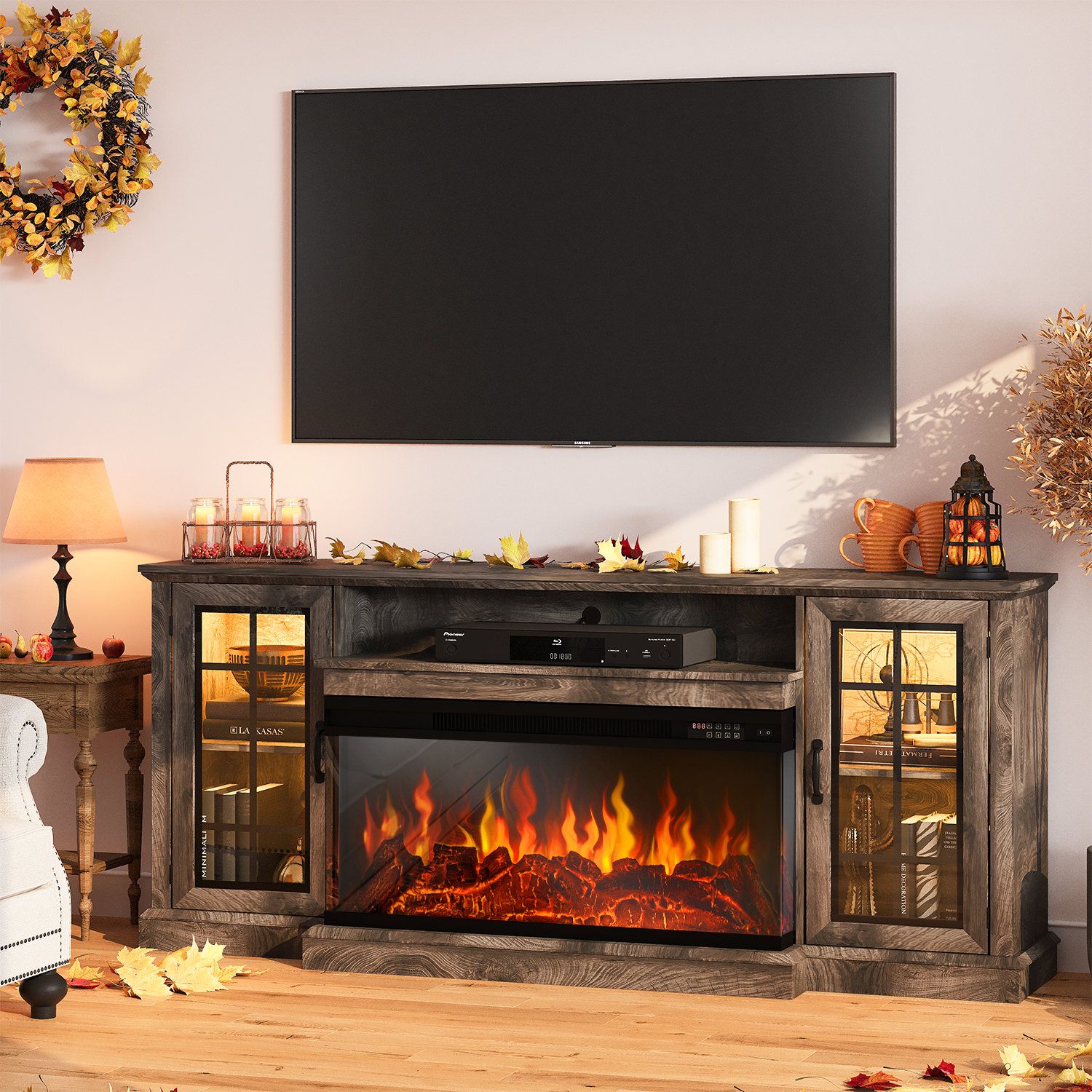 Red Barrel Studio® Fireplace Tv Stand With Electric Fireplace, Media ... pertaining to Creating Visual Balance with Center Fireplace Designs