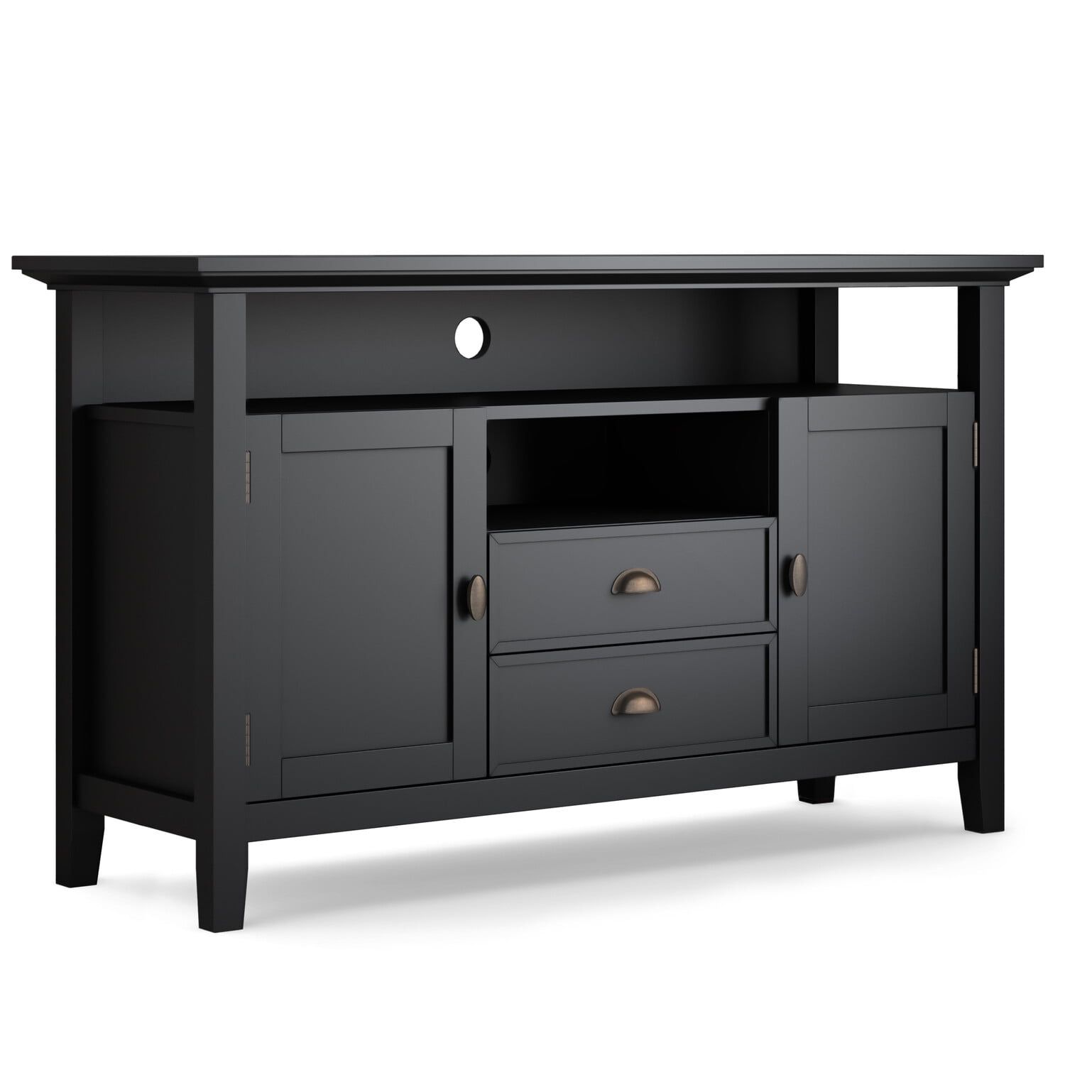 Redmond Solid Wood Tall Tv Media Stand In Black For Tvs Up To 60 Inches ... pertaining to Artisan Solid Wood Tall Tv Media Stand In Black For Tvs Up To 60 Inches